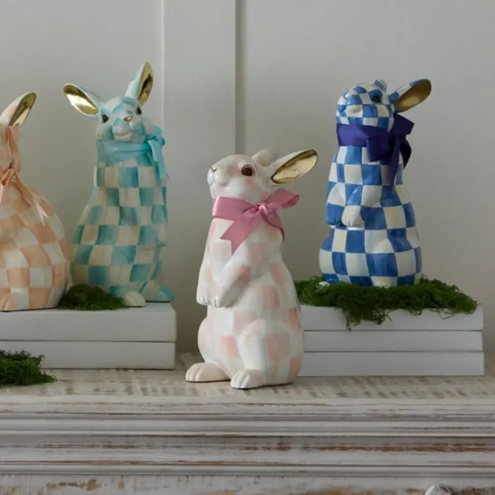 NEW Mackenzie-Childs Rosy Check Standing Easter Bunny 10